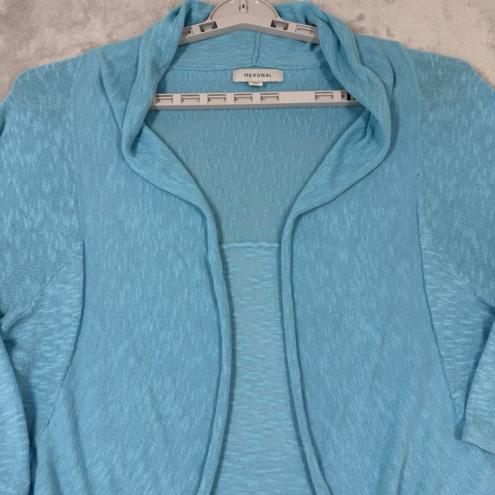 Women`s Collarless Opened Gauze Bolero Shrug Cardigan Jacket XXL Beach Boho Blue - Picture 2 of 11